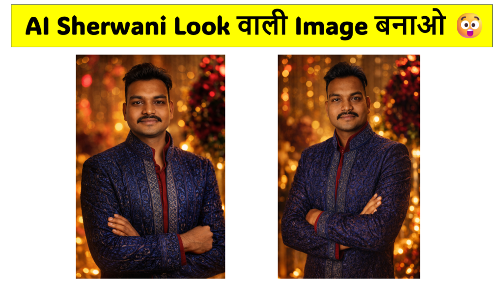 Ultra realistic Indian wedding portrait of a man wearing royal blue sherwani generated using ChatGPT AI